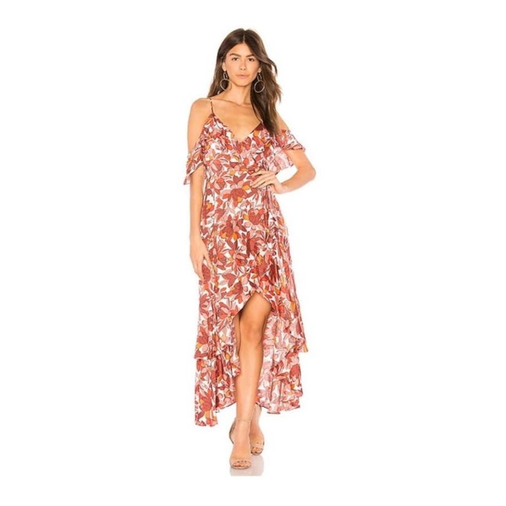 Bardot Frankie Frill Red Floral Tiered Maxi Dress